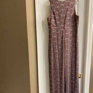 Beautiful sexy evening dress, long leg split. Size 14 sequence brown and silver.